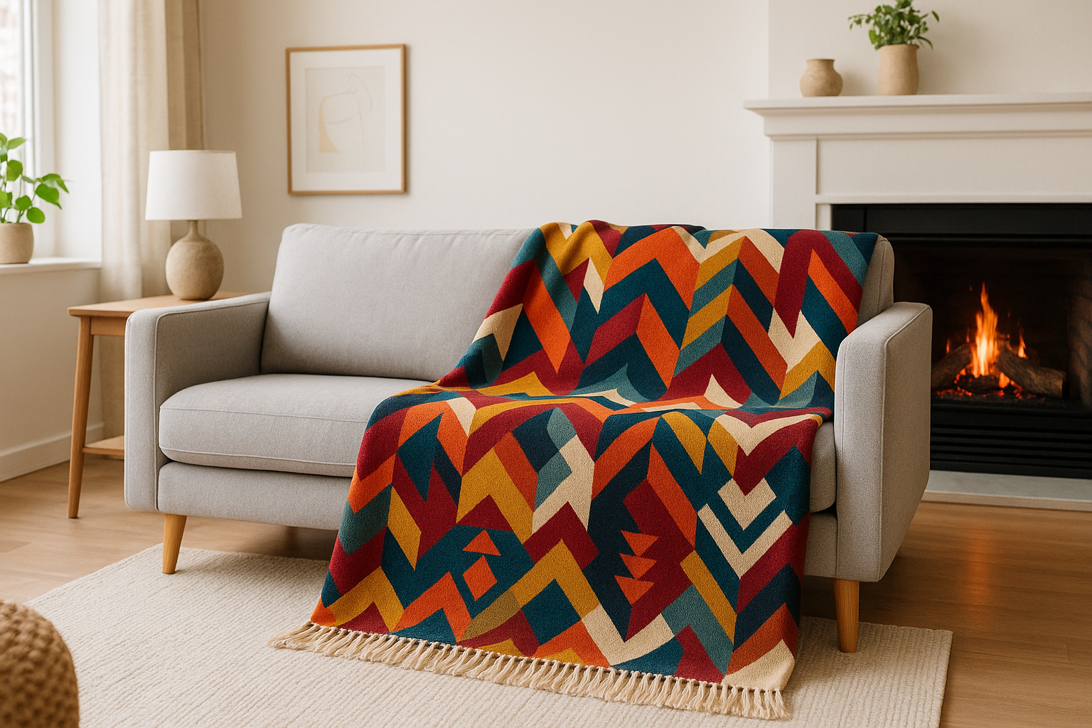 Image d'un salon avec un plaid scandinave