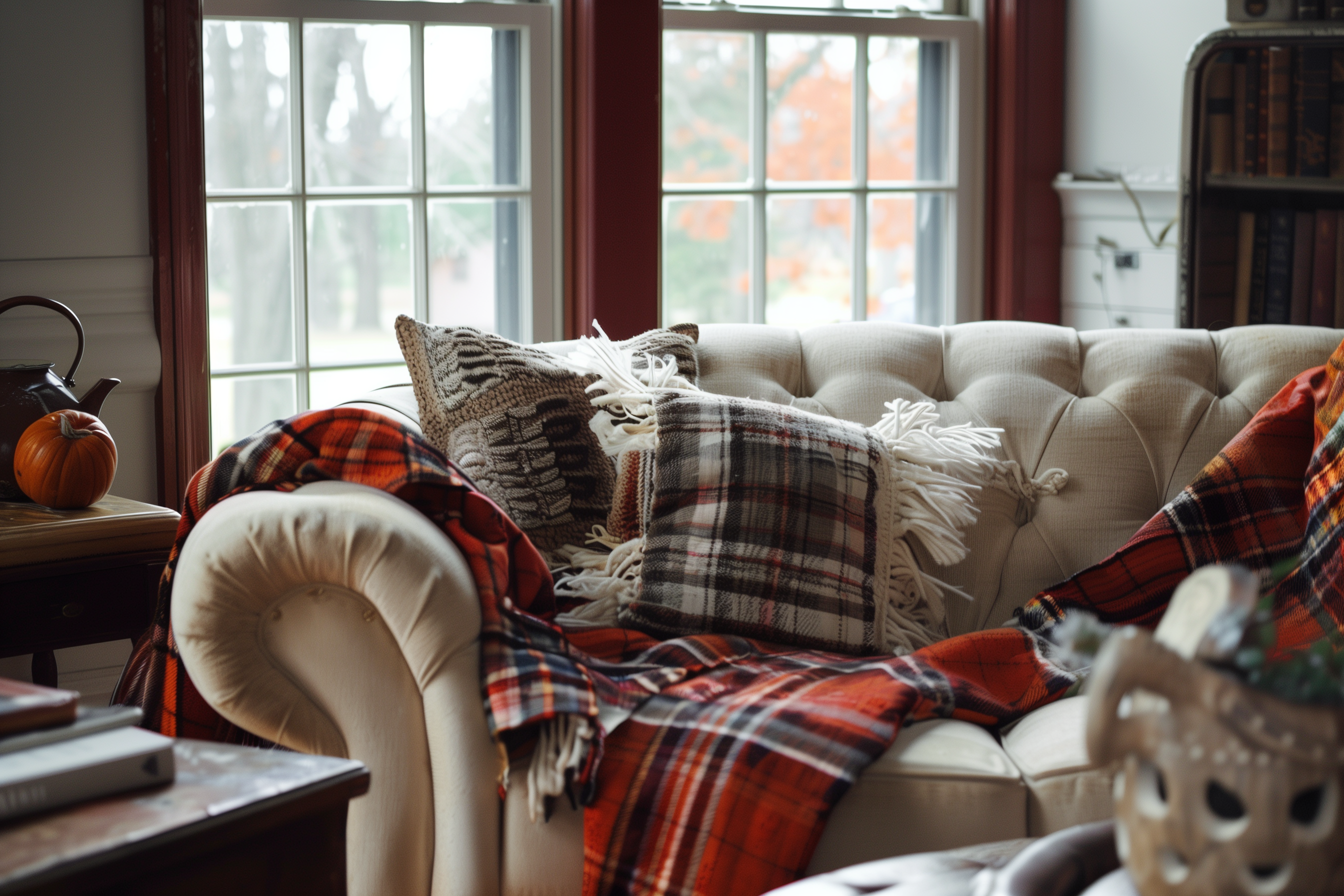 Plaid à carreaux dans un salon cosy 