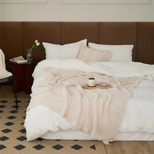 Beige / 130 x 160 cm Plaid Tricot Beige