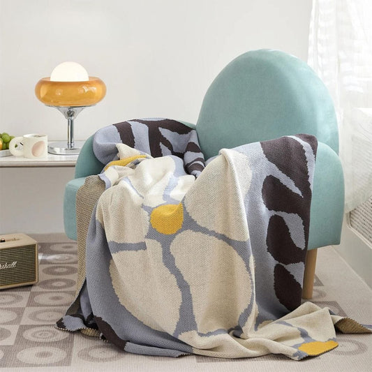 Bleu / 130 x 160 cm Plaid Floral