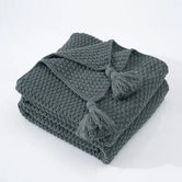 Gris / 110 x 150 cm Plaid Pompon