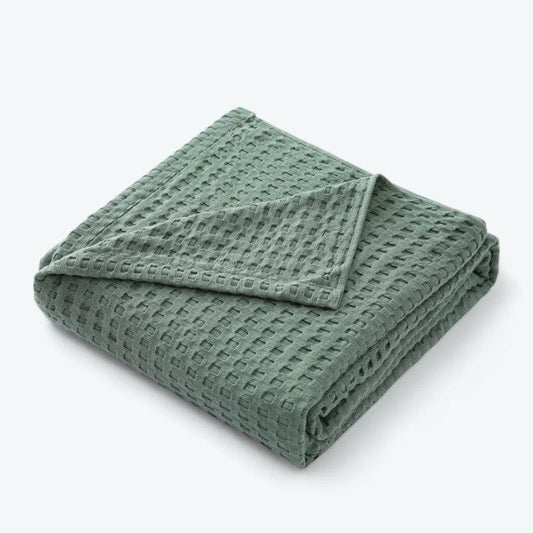 Plaid Coton Gaufré Vert / 150 x 200 cm