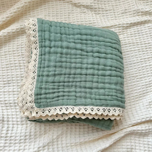 Vert / 105 x 105 cm Plaid Bébé Coton Bio